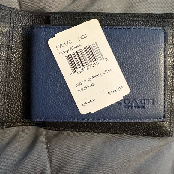 Coach Men's Blue and Black Leather Card Holder - Picture 7 of 7